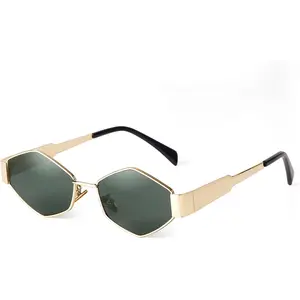 Trendy Hexagon Sunglasses for Women Men   Geometric Metal Frame Shs