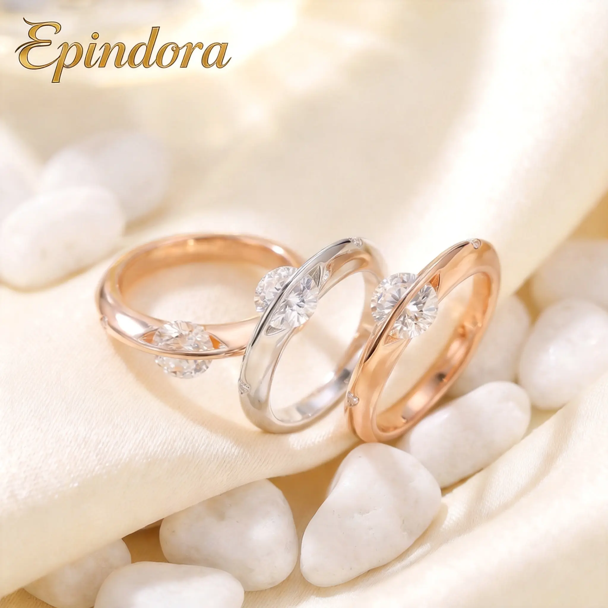 Epindora Minimalist Female Open Band Ring, Gold-Tone CZ Star Orbit Planet Motif Adjustable Ring for Everyday Wear