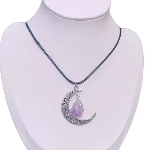 Purple Crystal Crescent Moon Pendant Necklace - Elegant and Timeless Design