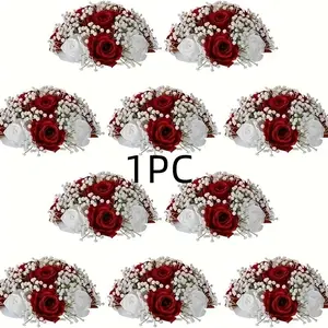 Popular cross-border imitation flower wedding series guide decoration table fake flower living room hotel turntable middle desktop decoration flower full of stars red Home Decor Accessory Artificial Flowers