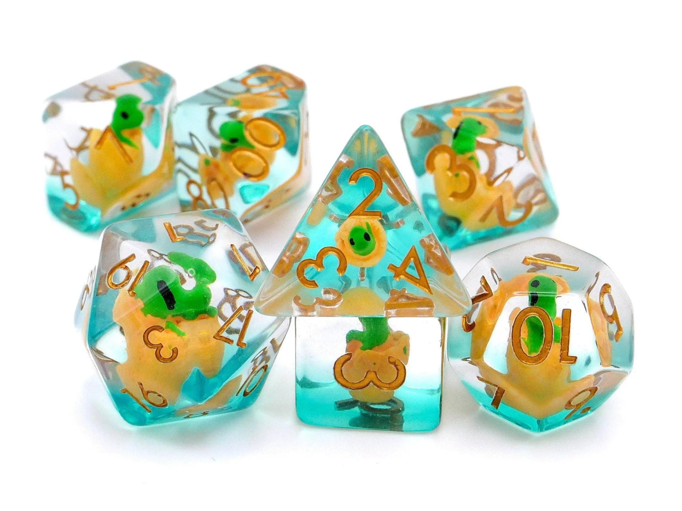 Dragon Egg DnD Dice Set - 7-Piece RPG Dice - Hatchling Green Dragon Design - Ideal for Tabletop RPGs - Fantasy Gaming Nerdy Gift