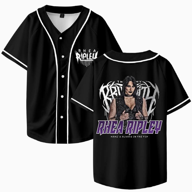 Rhea Ripley Merch Baseball Jersey V-Neck Shirt Women Men Short Sleeve Streetwear Clothes