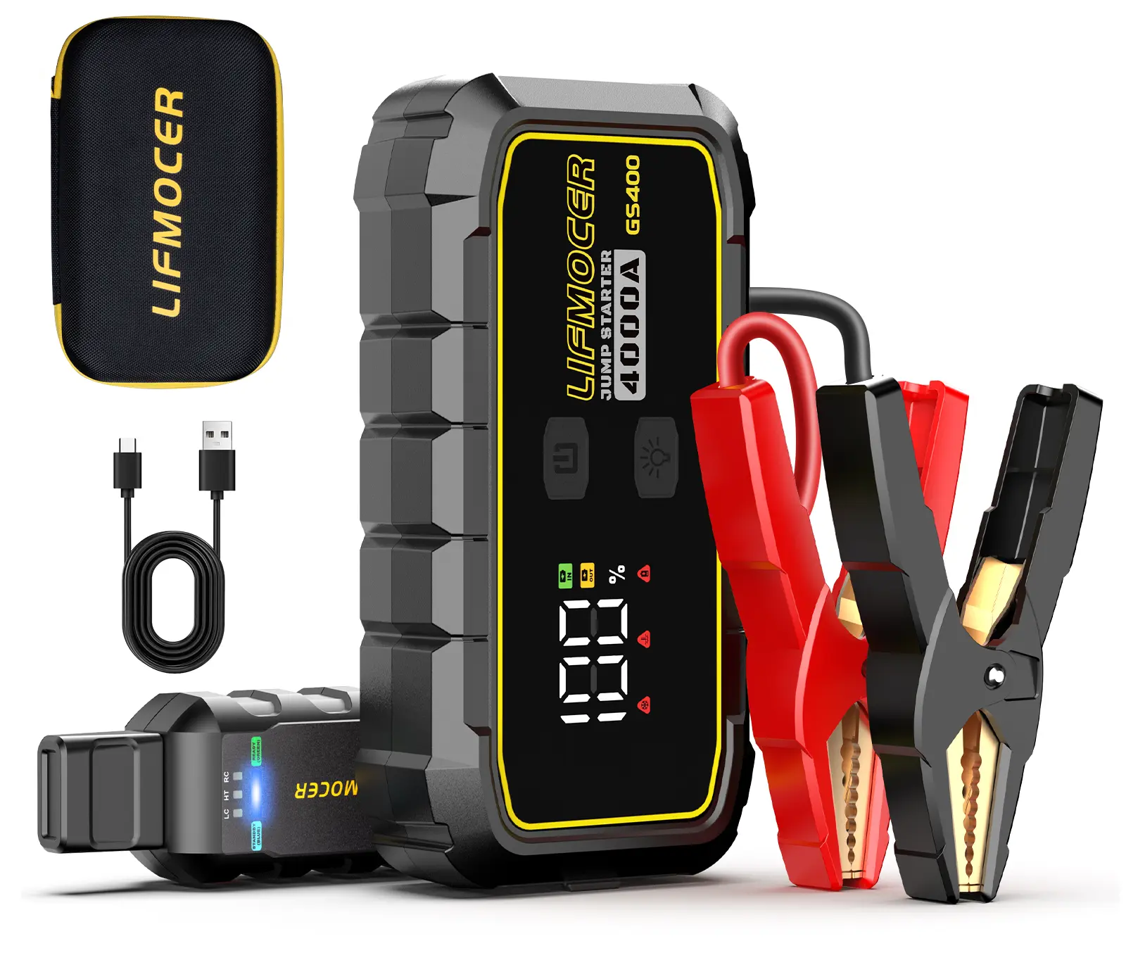 LIFMOCER 4000A 12V Portable Car Jump Starter for Gas up to 12.0L & Diesel 10.0L, Compact Battery Booster with Power Bank, 15W Fast Charging & LED Flashlight