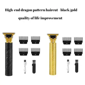 New Professional Dragon Engraved Hair Clipper,Cordless USB Rechargeable Trimmer for Men with 4 Guide Combs, for Home, Barbershop & Travel Use - Black/Gold