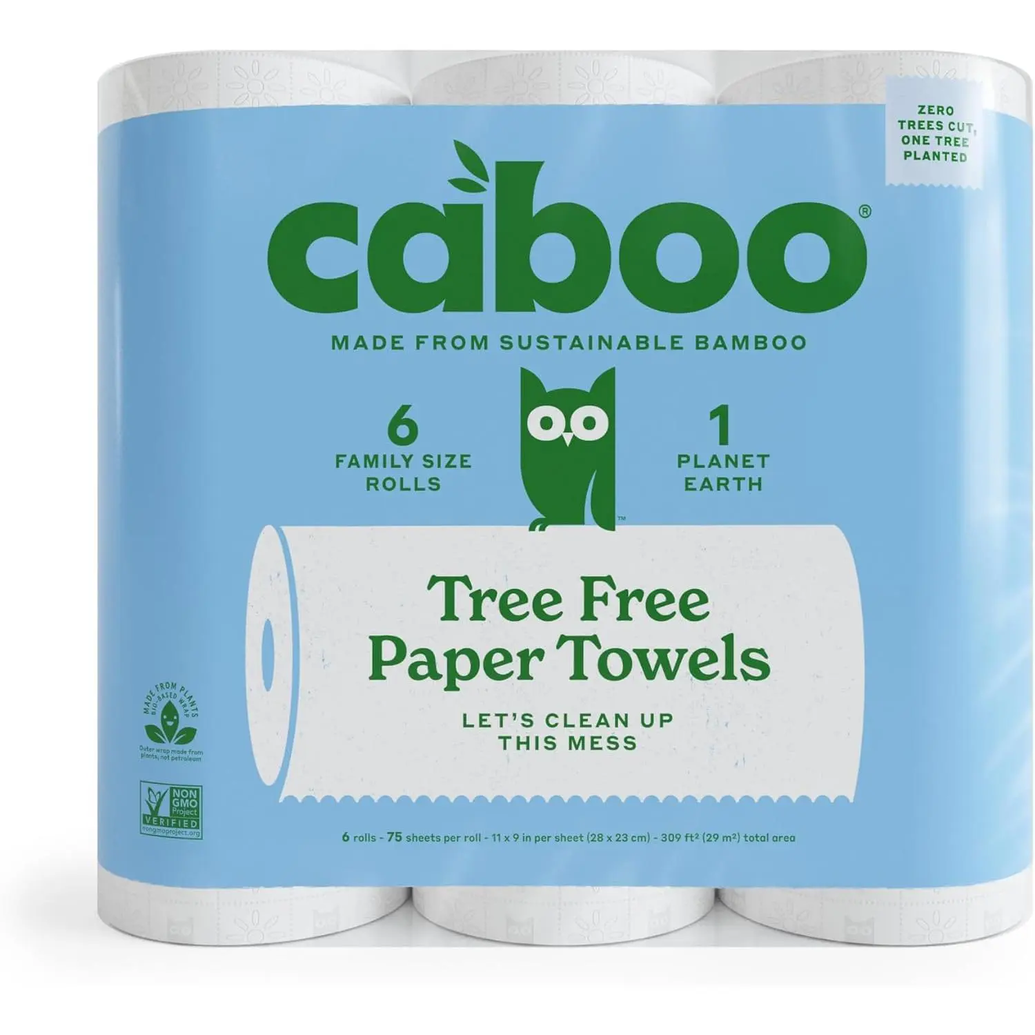 Eco-Friendly Tree-Free Bamboo Fiber Kitchen Paper Towels - 6 Rolls of 2-Ply Strong Sheets, Natural BPA-Free Wipes for Home Care