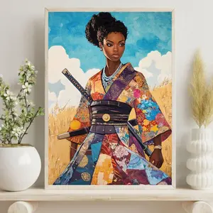 Black Woman Wall Art Print, Black Anime Art Poster, Bold Black Girl Wall Decor