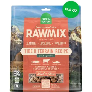 RawMix Freeze-Dried Dog Food Topper & Mixer – High Protein Bone Broth Infused with 95% Real Meat, Organs & Bones, Tide & Terrain Recipe Featuring Beef, Salmon & Pollock, 13.5oz Bag