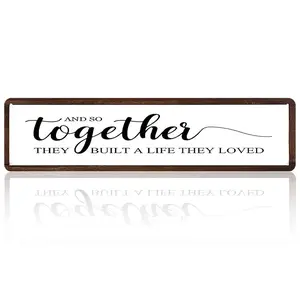 16x4 Inch Aluminum Metal Sign "AND SO TOGETHER THEY BUILT A LIFE THEY LOVED" Rustic Farmhouse Wall Decor for Home Bedroom Living Room Kitchen Wedding Anniversary Housewarming Gift for Couple Family Rustic Wooden Frame Style Metal Plaque Durable Wall Art