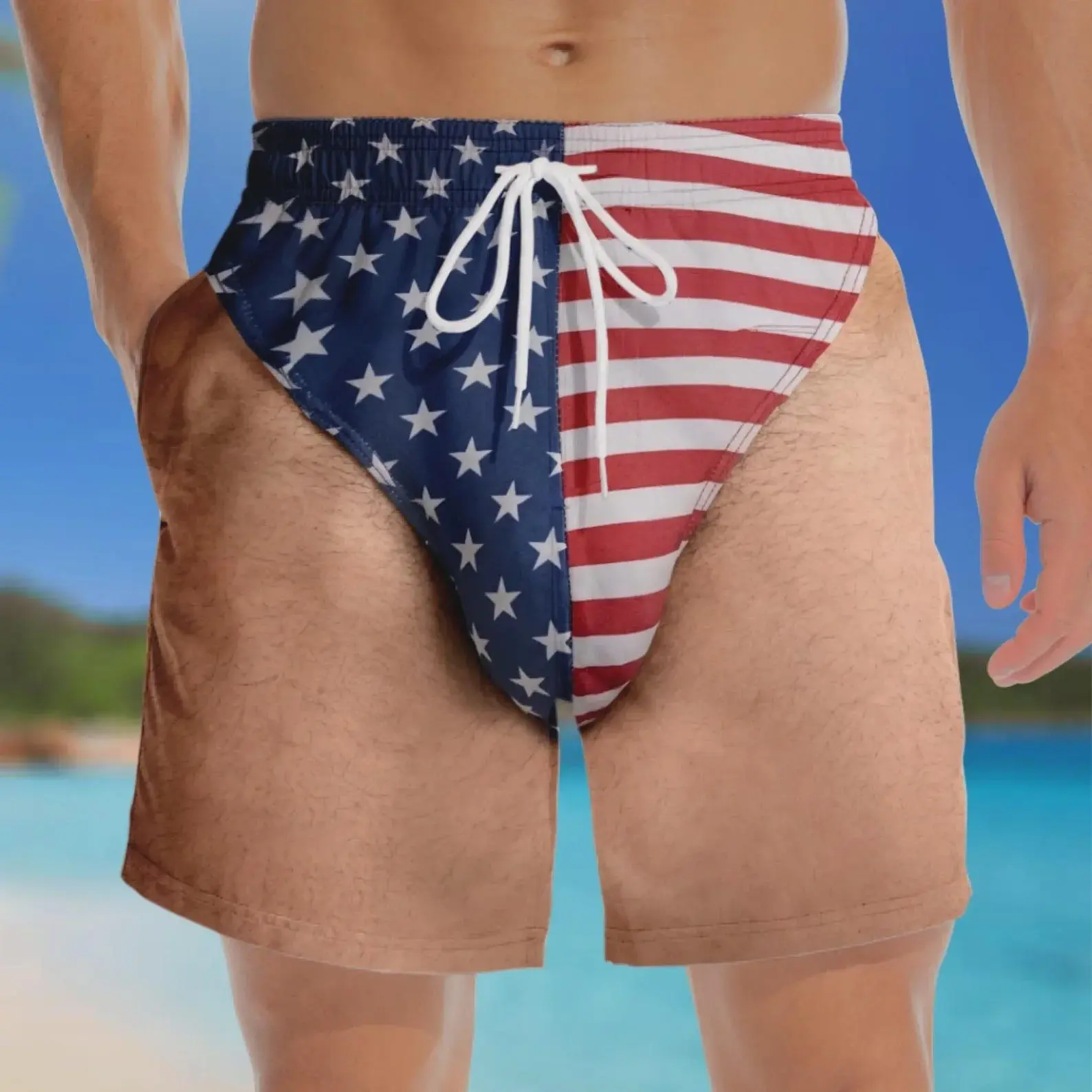 Personalized Funny USA Flag Swim Trunks, Patriotic Men’s Swim Shorts, 4th Of July Beach Shorts, Novelty Summer Gift For Him, Funny Beach