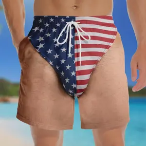 Personalized Funny USA Flag Swim Trunks, Patriotic Men’s Swim Shorts, 4th Of July Beach Shorts, Novelty Summer Gift For Him, Funny Beach