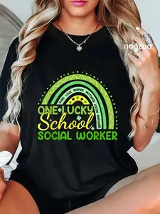 100% Cotton One Lucky School Social Worker Rainbow St Patricks Day T-Shirt