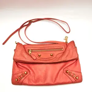 Pre-owned Balenciaga Lambskin Shoulder Bags Classic City Orange Studded Biker Clutch Bag with Gold Hardware