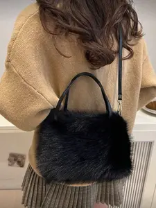 Plush Bag Retro Style Urban Minimalist Magnetic Buckle Design Large Capacity Daily Handbag Shoulder Purse, Crossbody Bag for All Seasons