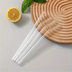 Set of 4 High Borosilicate Glass Straws with 1 Cleaning Brush, Heat Resistant Reusable Drinking Straws, Ideal for Water Cups