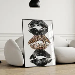 kiss lips print trendy wall art dorm room decor, leopard print funky art print y2k room decor, retro wall art grunge poster bedroom decor