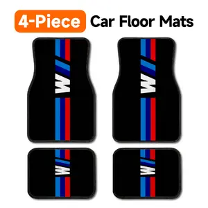 4-Piece BMW M Sport Car Floor Mats, Universal Fit All Weather Heavy Duty Automotive Floor Liners, Black Anti-Slip Stain Resistant Durable Carpets with BMW M Stripes Graphic, Easy to Clean Front & Rear Foot Mats for Most Cars, SUVs, Trucks & Sedans