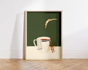 [UNFRAMED POSTER] Coffee Diver Poster - Funny Coffee Lover Gift for Kitchen Decor