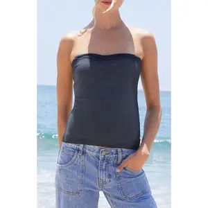 John Galt Women's Black Amelia Cinched Cropped Tube Top