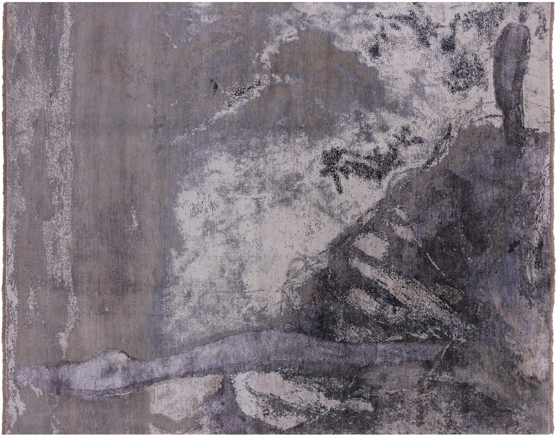 SUPER SALE Grey 8' 0" X 10' 0" Wool & Silk Ballerina Ballet Dancer Design Handmade Rug - P8680