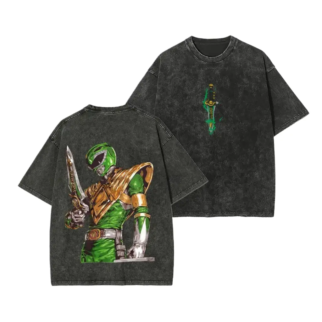Power Rangers Green Ranger 2-Sided Vintage Washed Graphic Tee | Heavyweight Cotton Oversized T-Shirt | 90s Nostalgia Streetwear