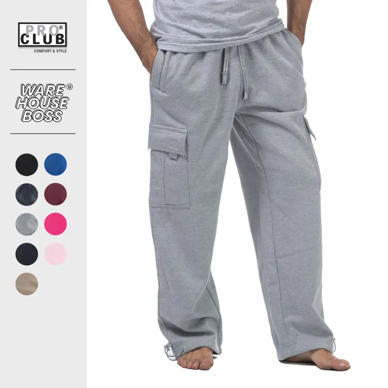 PROCLUB Men's Heavyweight Cargo Sweatpants PRO CLUB 6 Pockets Drawstrings Loose Fit Cargo Sweatpants Hip Hop Harem Casual