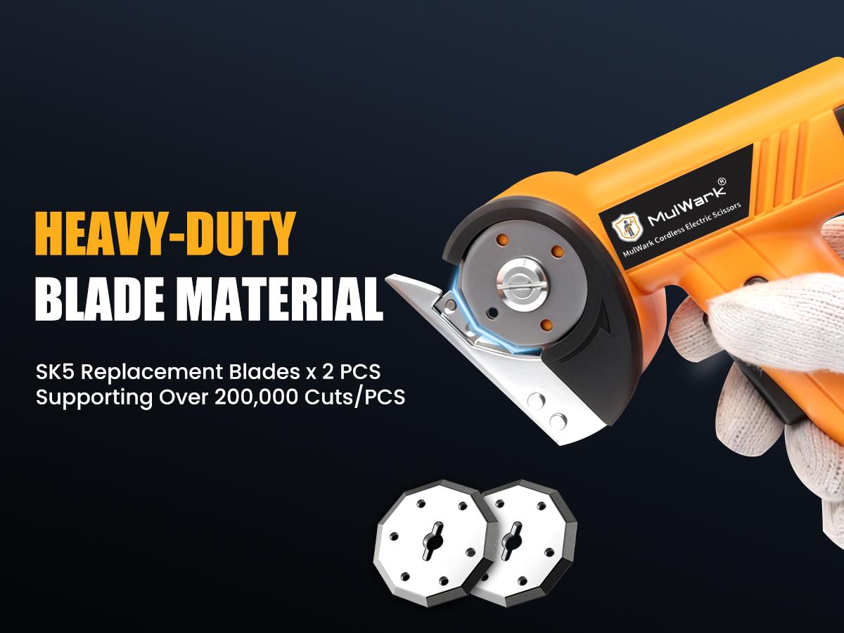 Mulwark Cardboard Cutter Electric, 4.2V Electric Scissors Cordless LED Display an LED Light, Includes 2 Spare Blades, Professional Electric Box Cutter for Cardboard, Carpet, Plastic, Leather, Packaging, Portable Cutting Tool, Yellow with Storage Bag