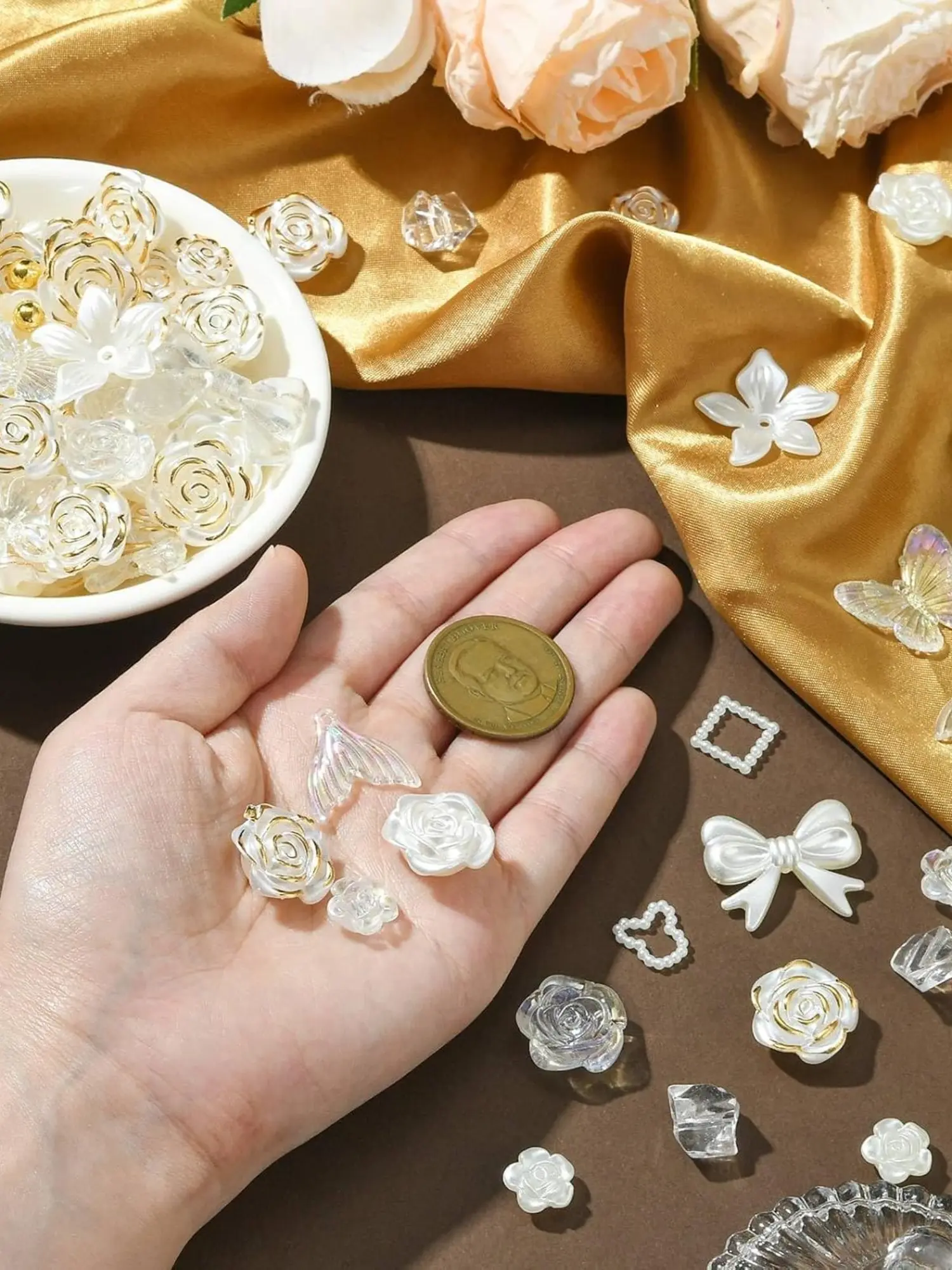 245g Acrylic Imitation Pearl Rose Flower Shell Petal Butterfly Mermaid Tail DIY Jewelry Necklace Bracelet Accessories Supplies Diy Beading Accessories Jewelry Making Supplies