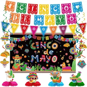 EUOYUFO 16Pcs Mexican Fiesta Party Decorations Cinco de Mayo Banners Backdrop Hanging Swirls Honeycomb Centerpieces Mexican Themed Taco Birthday Day of the Dead Home Baby Shower Party Supplies