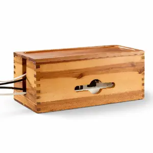 TIDITA 15" Acacia Wood Cable Management Box Premium Power Strip Cord Organizer for Desk & TV Stand Durable Storage for Power Strips and Chargers