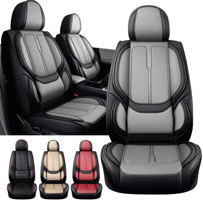 Universal For 5 Seats Full Set Car Seat Covers, PU Leather Cushion Protectors, Front and Rear Bench Seat, Breathable Auto Accessories, Universal Fit For Vehicles Sedans SUVs