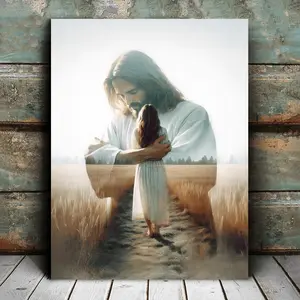 1pc Jesus Embracing Woman Christian Wall Art - Modern Jesus Holding Woman Painting, Wood Frame Religious Portrait, Inspirational Art for Living Room &, 29.97x39.88cm (.75"x15.7") Canvas Print Suitable for Contemporary, Modern, Country Style Homes, 2D
