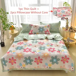 3pc Summer Quilt Set with Pillowcases, Ultra Soft Air Conditioning Blanket, Multicolor Striped Pattern, Suitable for Home Bedroom Sofa Hotel