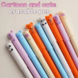 Cute Animal Erasable Gel Pens, Gift Pen, 0.5mm Blue Ink, Washable Panda Design, Smooth Writing Tip, Office & School Supplies