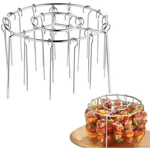 Air Fryer Grill, Vertical Skewer for Air Fryer, Stainless Steel Kebab Rack Barbecue Rack with Round Hanging and Vertical Meat Skewers Multifunctional Vertical Skewer Stands