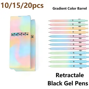 Quick Dry Black Gel Ink Pen (10-15-20pcs), Replaceable Refill Ballpoint Pen,Gel Pens Fine Point 0.7mm Black Ink Retractable Pack with Gradient Color Barrel, Soft Silicone Grip & Detachable Design for Note Taking Silent Click No Smear Pen Set