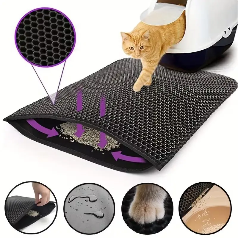 Double Layer Cat Litter Mat - Waterproof Urine-Proof Honeycomb Trapping Pad for Scatter Control, Easy-Clean EVA Material, Non-Slip Bottom, Soft on Paws, Washable, Durable (1 Pack)