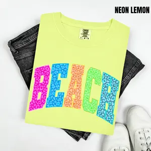 Beach Neon & Cheetah Varsity Comfort Colors T-Shirt 'NLB'