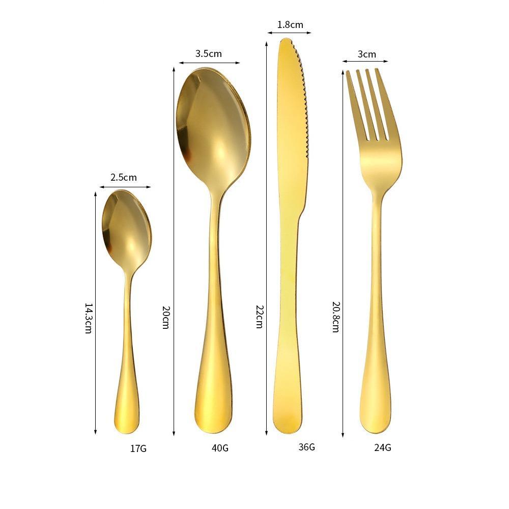 Gold Cutlery Set 24-Piece – Stainless Steel Utensil Set with Hanging Stand, Service for 6, Modern Fork Knife Spoon Set, Dishwasher Safe