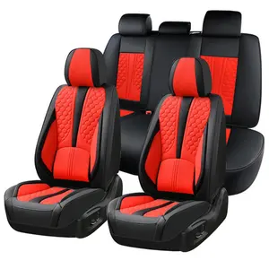 Custom Fit for 2008-2024 2025 2026 Dodge RAM 1500 2500 HD 3500 HD, [SummerWins] Pickup Seat Covers for Dodge Ram 5-Seats Full Set, Nappa Leather Car Seat Cover Protectors - Black Red