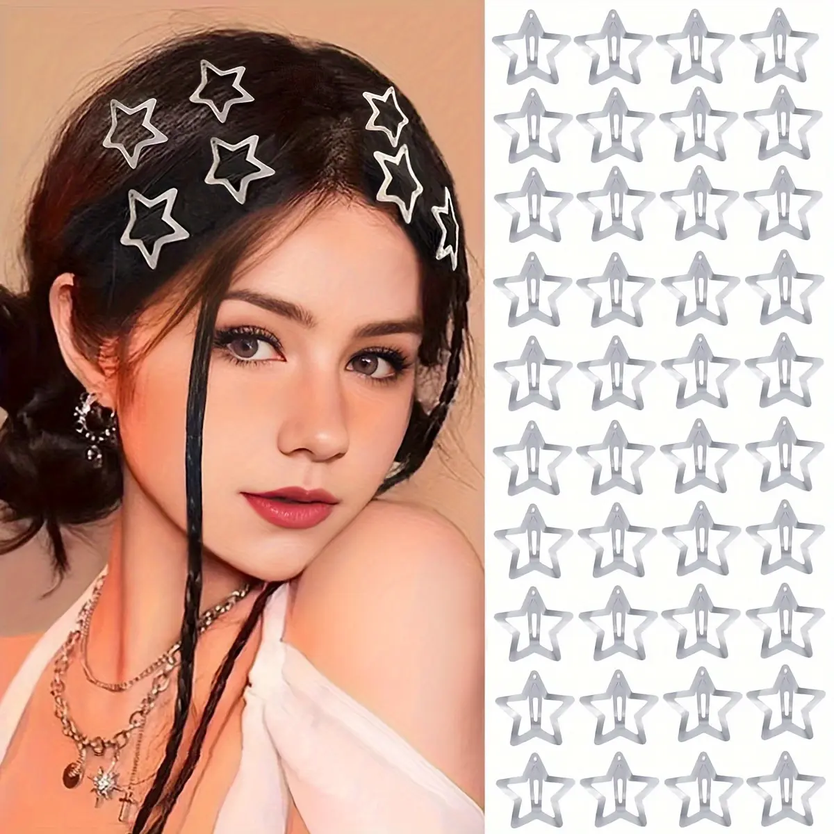 Star Hair Clips Snap Hair Barrettes Non Slip Star Hair Accessories Women Y2K Silver Metal Hair Clips