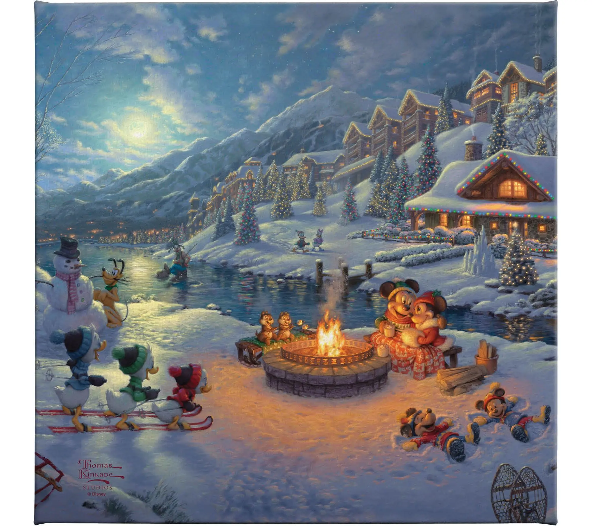 Thomas Kinkade Mickey&Minnie Christmas Lodge 14x14Gallery Wrap