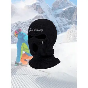 Unisex 1pc-2pc Embroidered Balaclava Mask & Glove Set, Acrylic Knit Material, 1 Size, Suitable for Autumn & Winter Outdoor Sports (Skiing, Hiking)