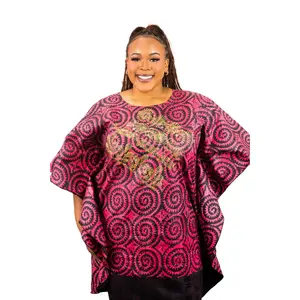 Mini Adire Kaftan with Gold Rhinestone Embellishment | Handmade African Print Top