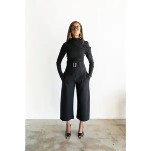 Nia High Waisted Corset Barrel Cropped Pants in Black