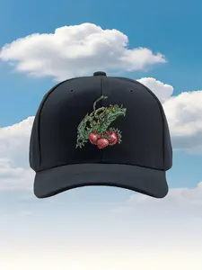 Baseball Cap for Men Women Trendy Dragon Eating Strawberries Print Design Breathable Lightweight for Outdoor Sports/Sun Protection Comfortable Unisex Adjustable Hat with Black Background