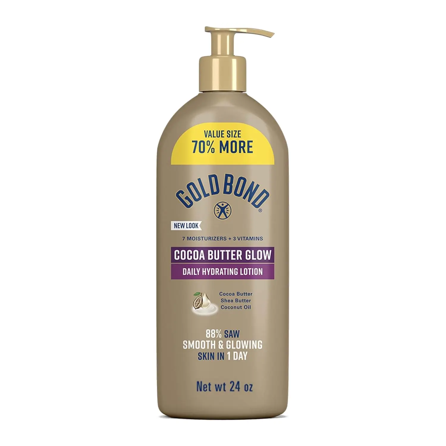 Gold Bond Cocoa Butter Glow Body Lotion, Daily Moisturizing Body Care with Shea Butter & Vitamins for Smooth, Dry Skin, 24 oz, Cosmetic, Ashy Skin, Glycerin, Universal, Ceramides, Full Body