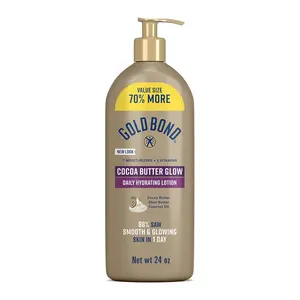 Gold Bond Cocoa Butter Glow Daily Hydrating Cream - Body Care Lotion with Cocoa Shea Butter, Coconut Oil, Vitamins, Exfoliating Smooth Moisturizer for Dry Skin, Boosts Radiance, 24 oz