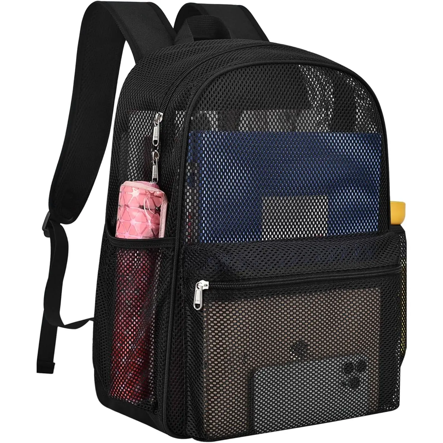 Mesh Backpack Lightweight See Through College Student Backpack for Commuting Swimming Travel Beach Outdoor  - Black