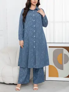 Women's Loose-Fitting Long Sleeve Top & Wide-Leg Pants Set, Casual Daily Wear, Office Style Transition, Comfortable Fit, Casual Loungewear Set