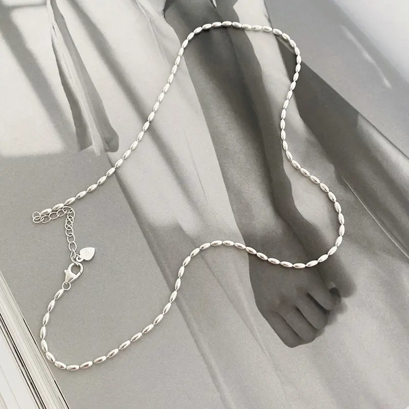 S925 Sterling Silver Necklace Simple Beads Choker Shiny Delicate Collarbone Chain For Girl Wedding Gift Fine Jewelry